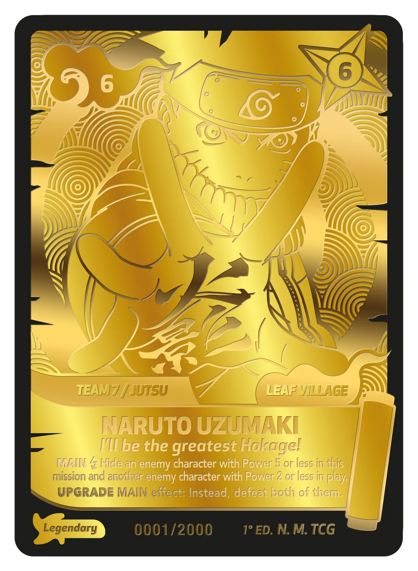 Naruto Mythos TCG – Naruto Uzumaki — "I'll be the greatest Hokage!" – KS-000-GOLD – Légendaire – Konoha Shidō Série 1