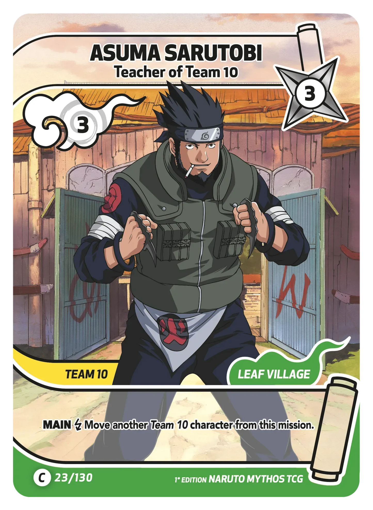 Asuma Sarutobi — Sensei de l'Équipe 10 – KS-023 – Naruto Mythos TCG Konoha Shidō Chapitre 1 FR