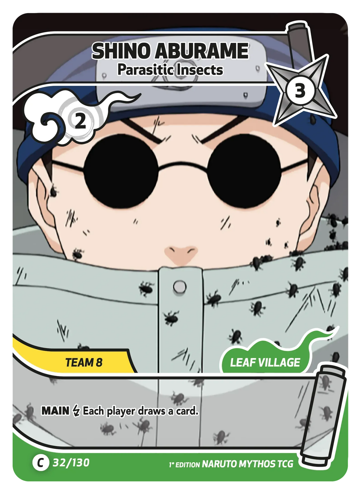 Shino Aburame — Insectes Destructeurs – KS-032 – Naruto Mythos TCG Konoha Shidō Chapitre 1 FR