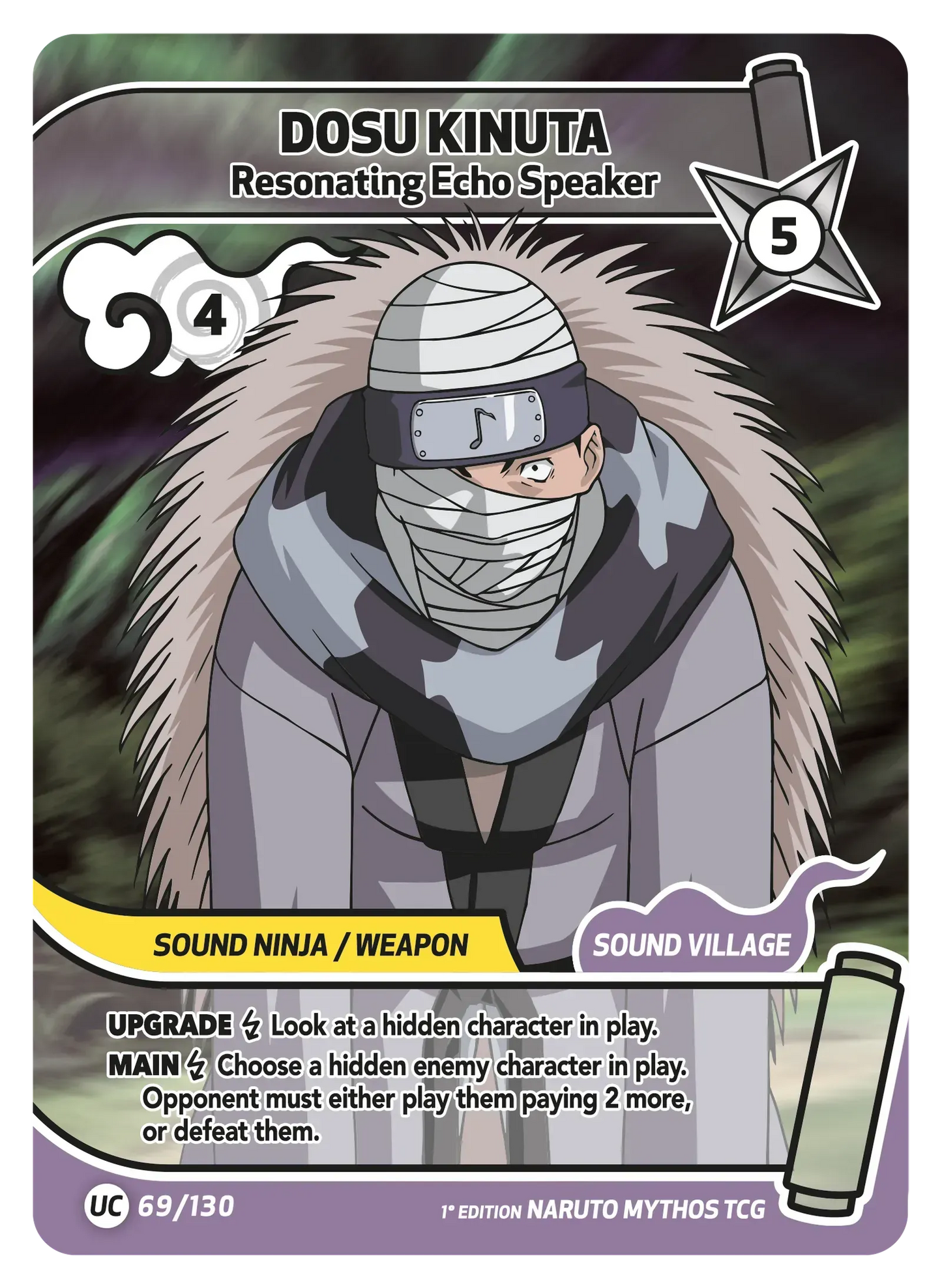 Dosu Kinuta — Haut-parleur à Écho Résonant – KS-069 – Naruto Mythos TCG Konoha Shidō Chapitre 1 FR