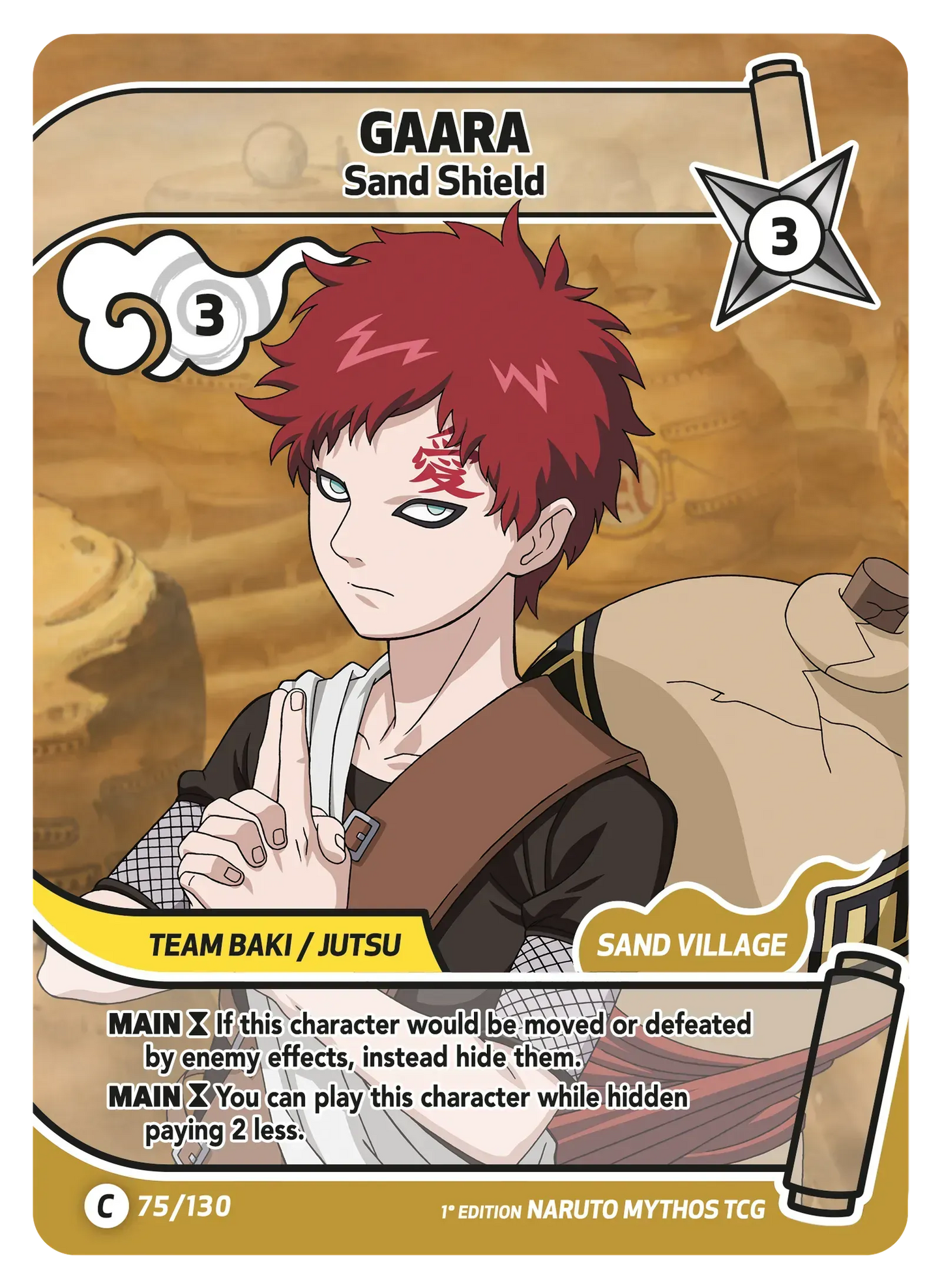 Gaara — Bouclier de Sable – KS-075 – Naruto Mythos TCG Konoha Shidō Chapitre 1 FR