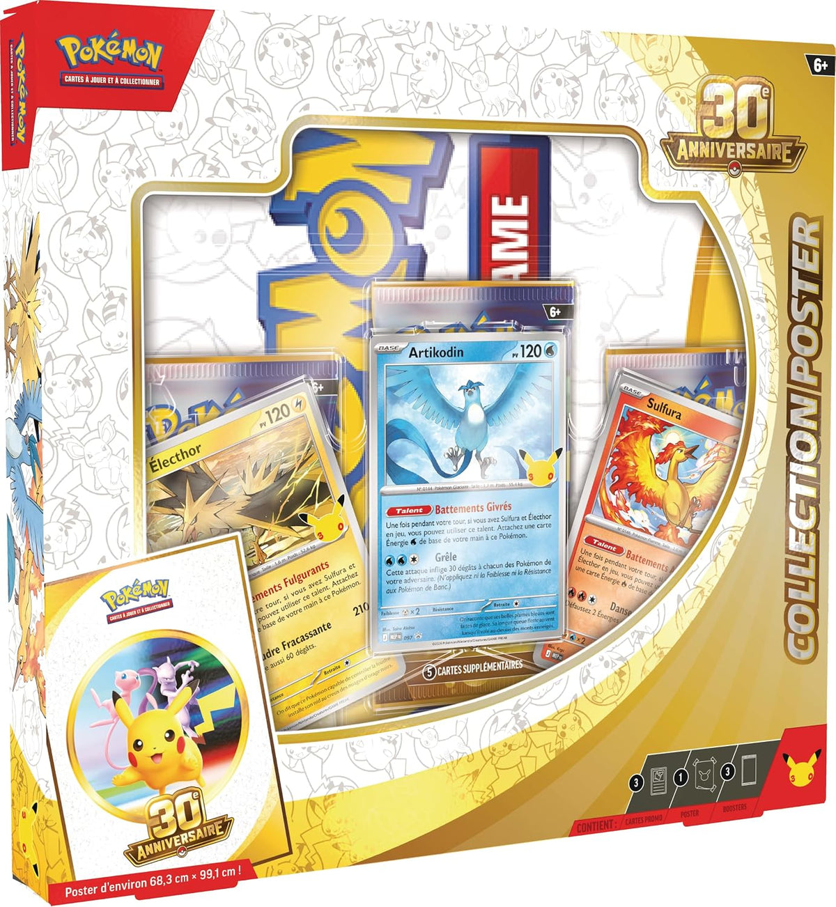 Collection Poster Pokémon 30ᵉ Anniversaire – Artikodin, Électhor & Sulfura – FR