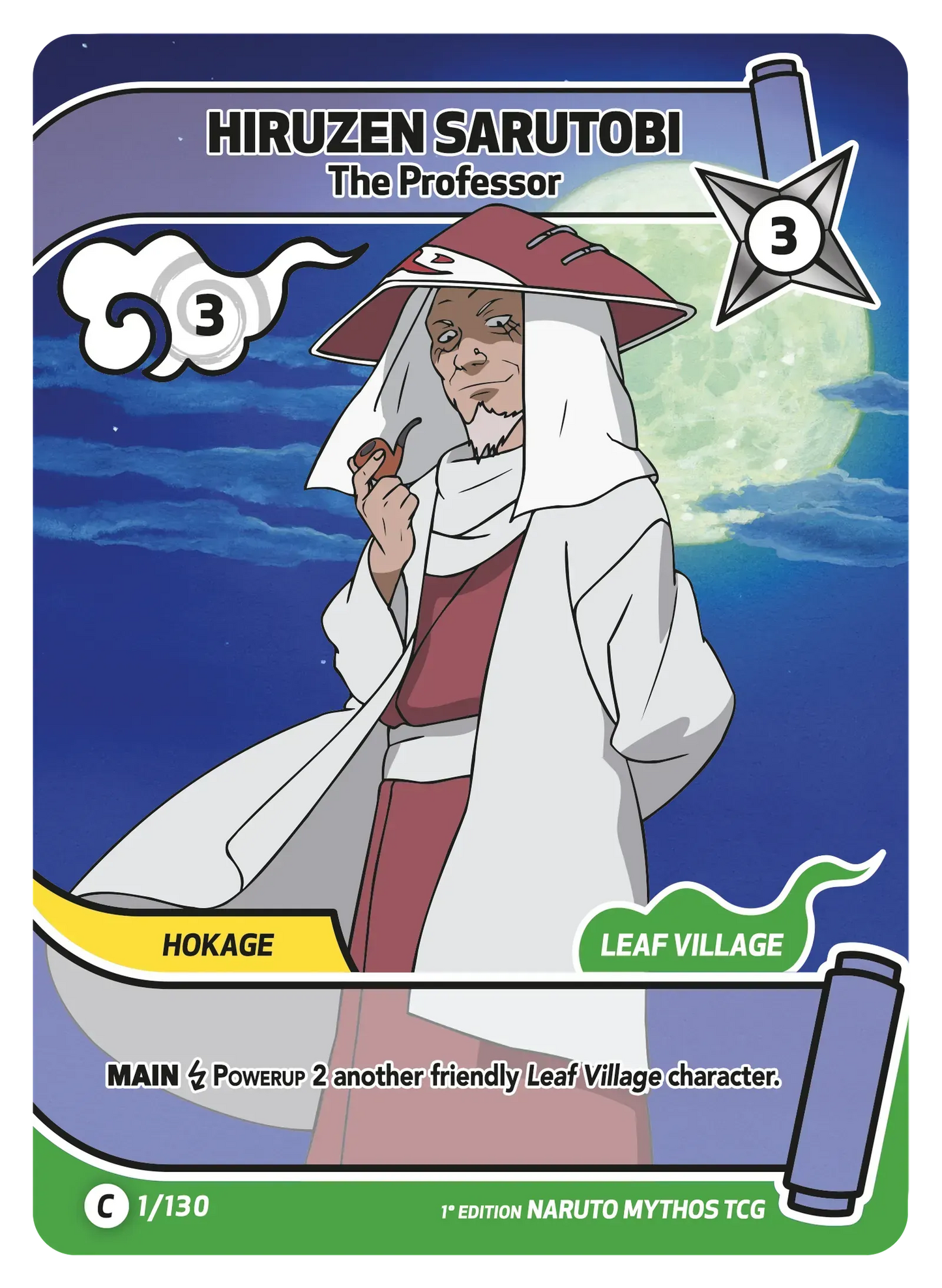 Naruto Mythos TCG – Hiruzen Sarutobi — The Professor – KS-001 – Commune – Konoha Shidō Série 1