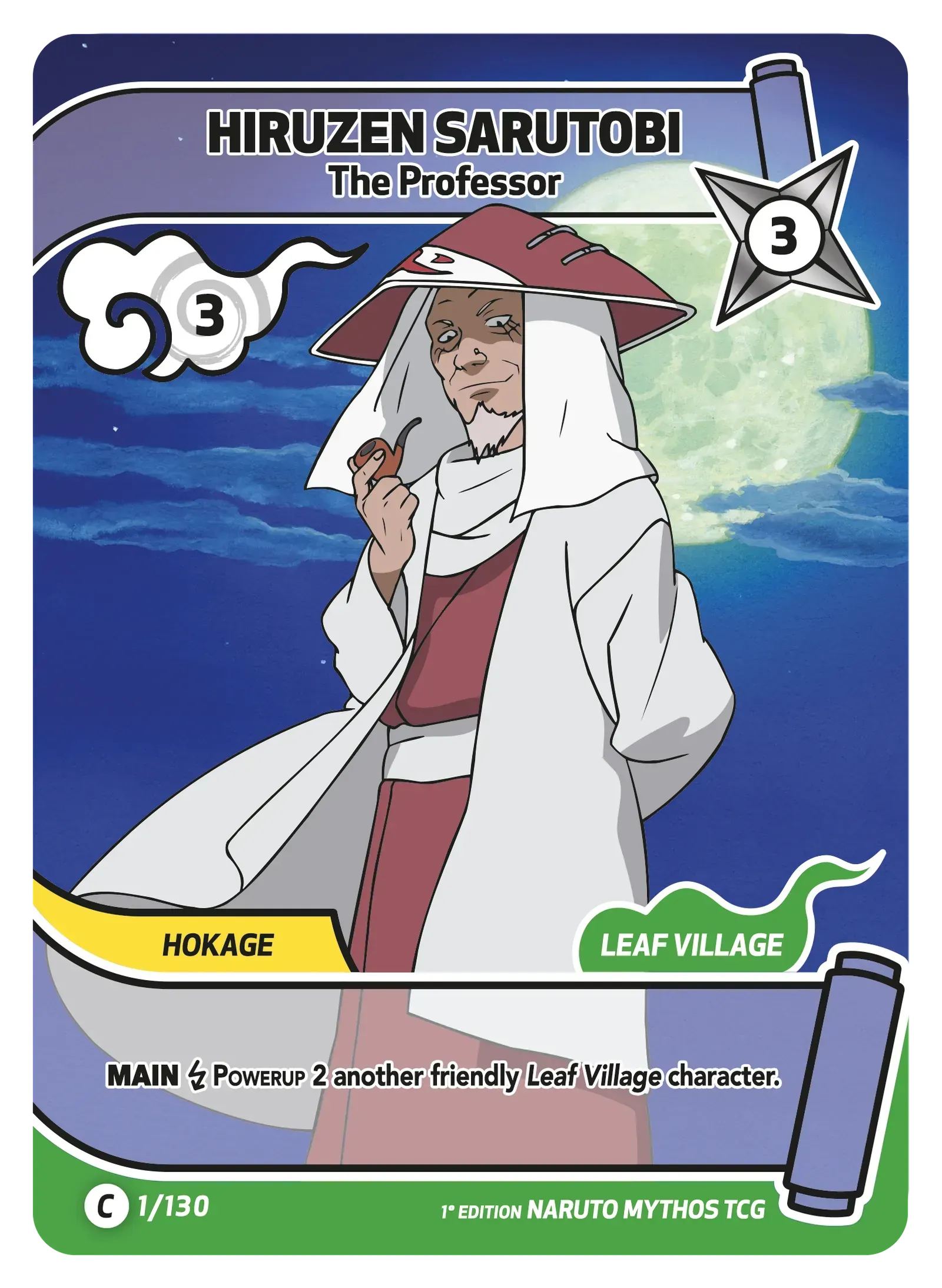 Naruto Mythos TCG – Hiruzen Sarutobi — The Professor – KS-001 – Commune – Konoha Shidō Série 1