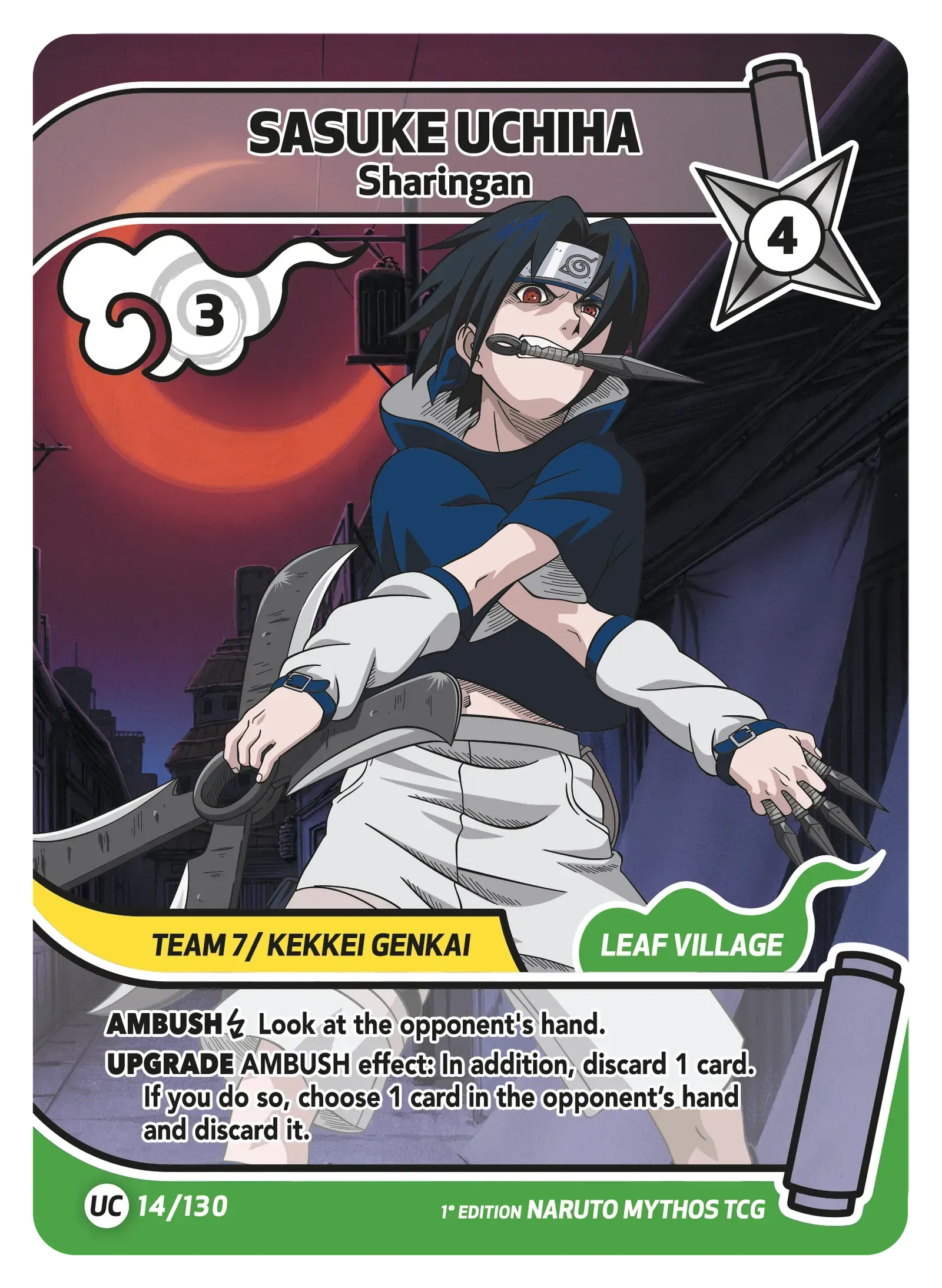 Sasuke Uchiwa — Sharingan – KS-014 – Naruto Mythos TCG Konoha Shidō Chapitre 1 FR