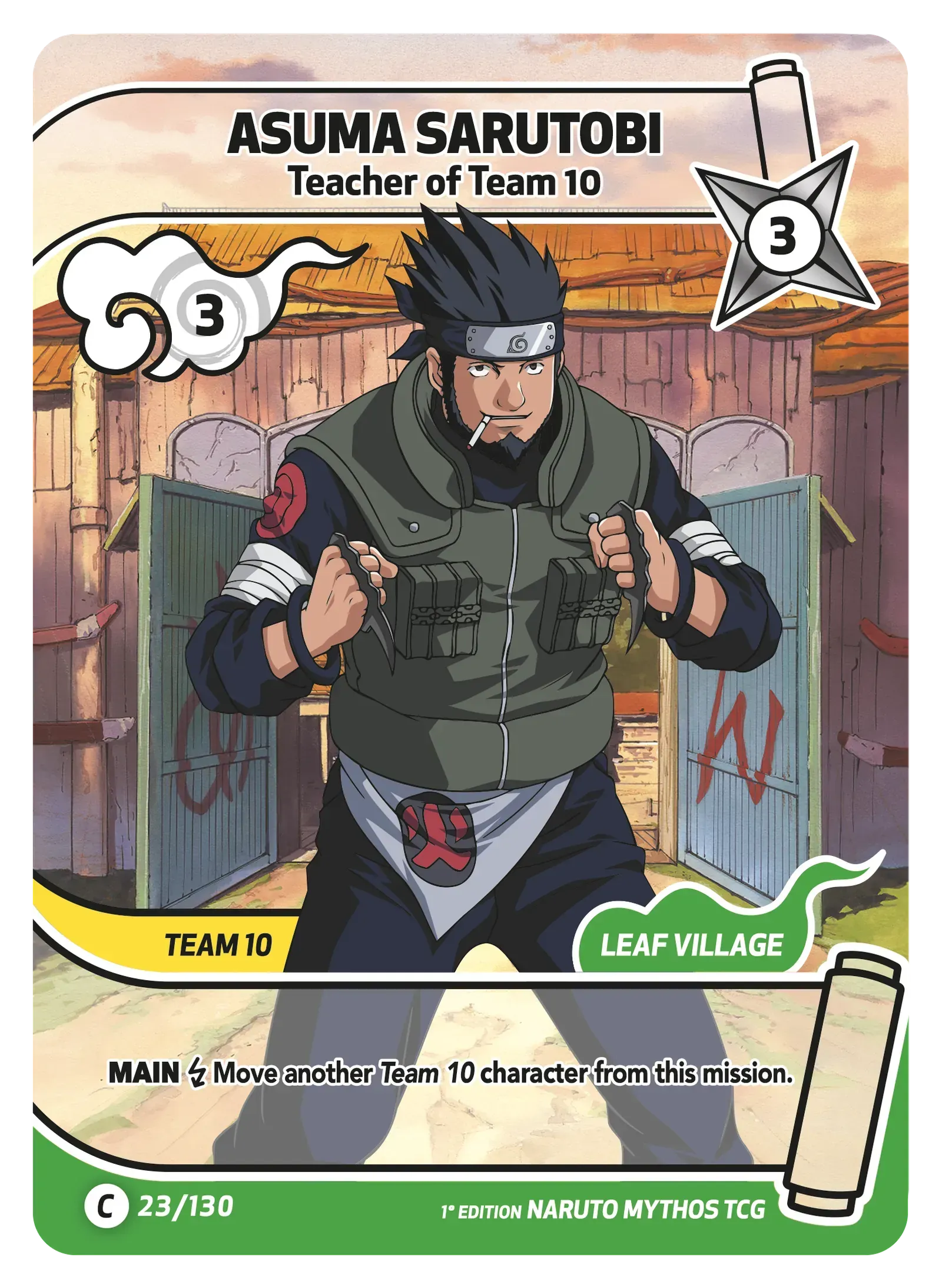 Asuma Sarutobi — Sensei de l'Équipe 10 – KS-023 – Naruto Mythos TCG Konoha Shidō Chapitre 1 FR