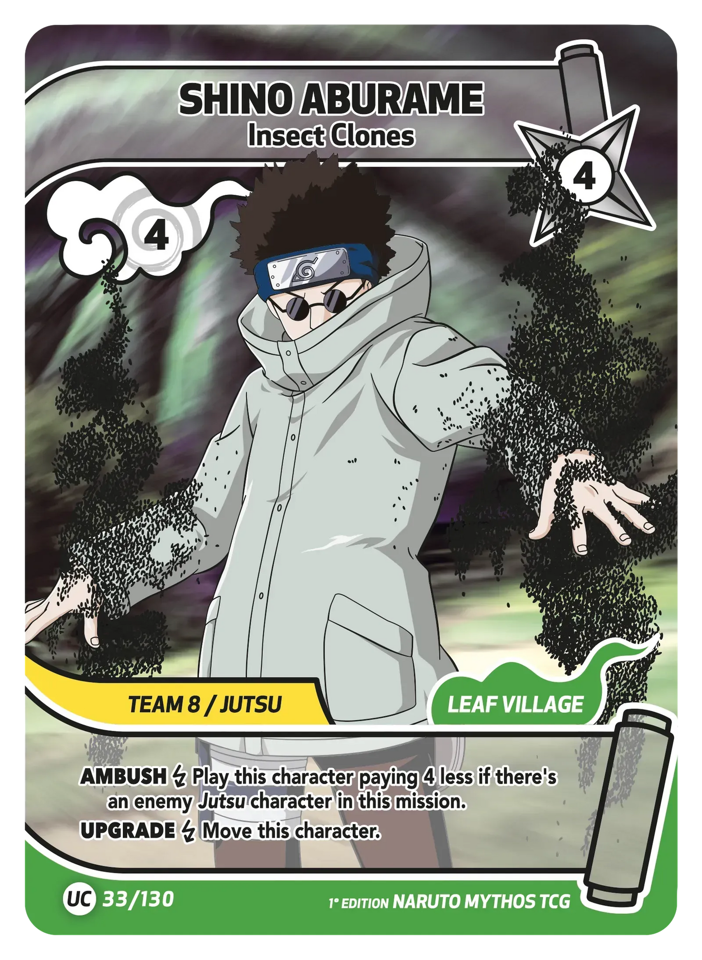 Shino Aburame — Des Clones Faits d'Insectes – KS-033 – Naruto Mythos TCG Konoha Shidō Chapitre 1 FR