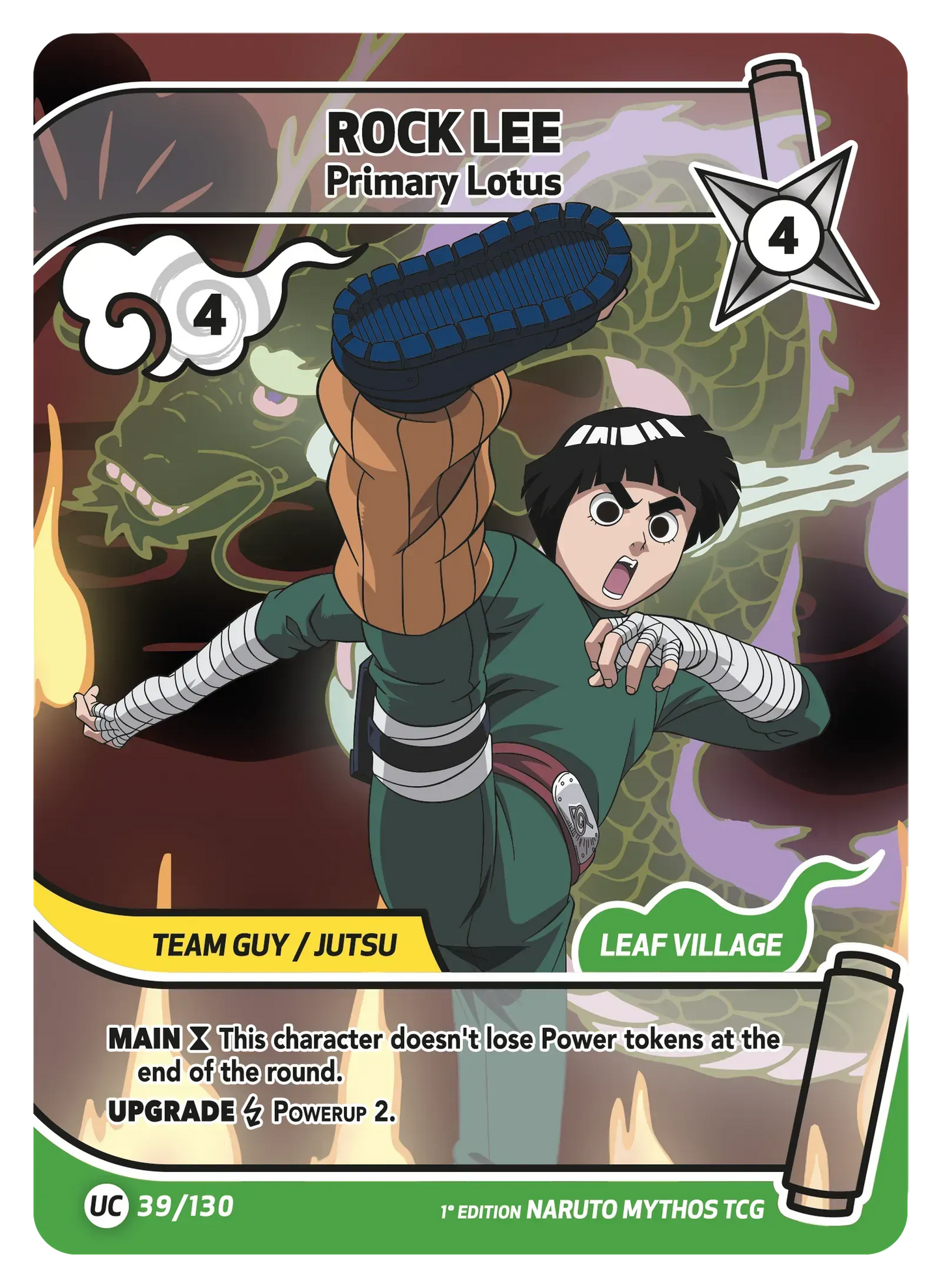 Rock Lee — La Fleur de Lotus, Recto – KS-039 – Naruto Mythos TCG Konoha Shidō Chapitre 1 FR