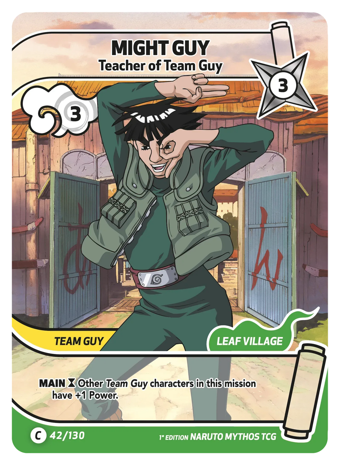 Gaï Maito — Sensei de l'Équipe Gaï – KS-042 – Naruto Mythos TCG Konoha Shidō Chapitre 1 FR