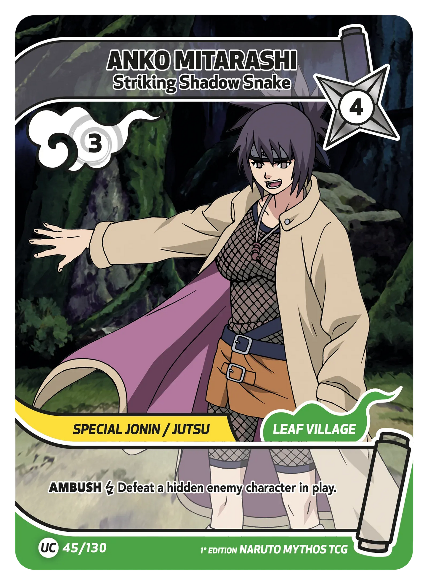Anko Mitarashi — La Poigne du Serpent Spectral – KS-045 – Naruto Mythos TCG Konoha Shidō Chapitre 1 FR