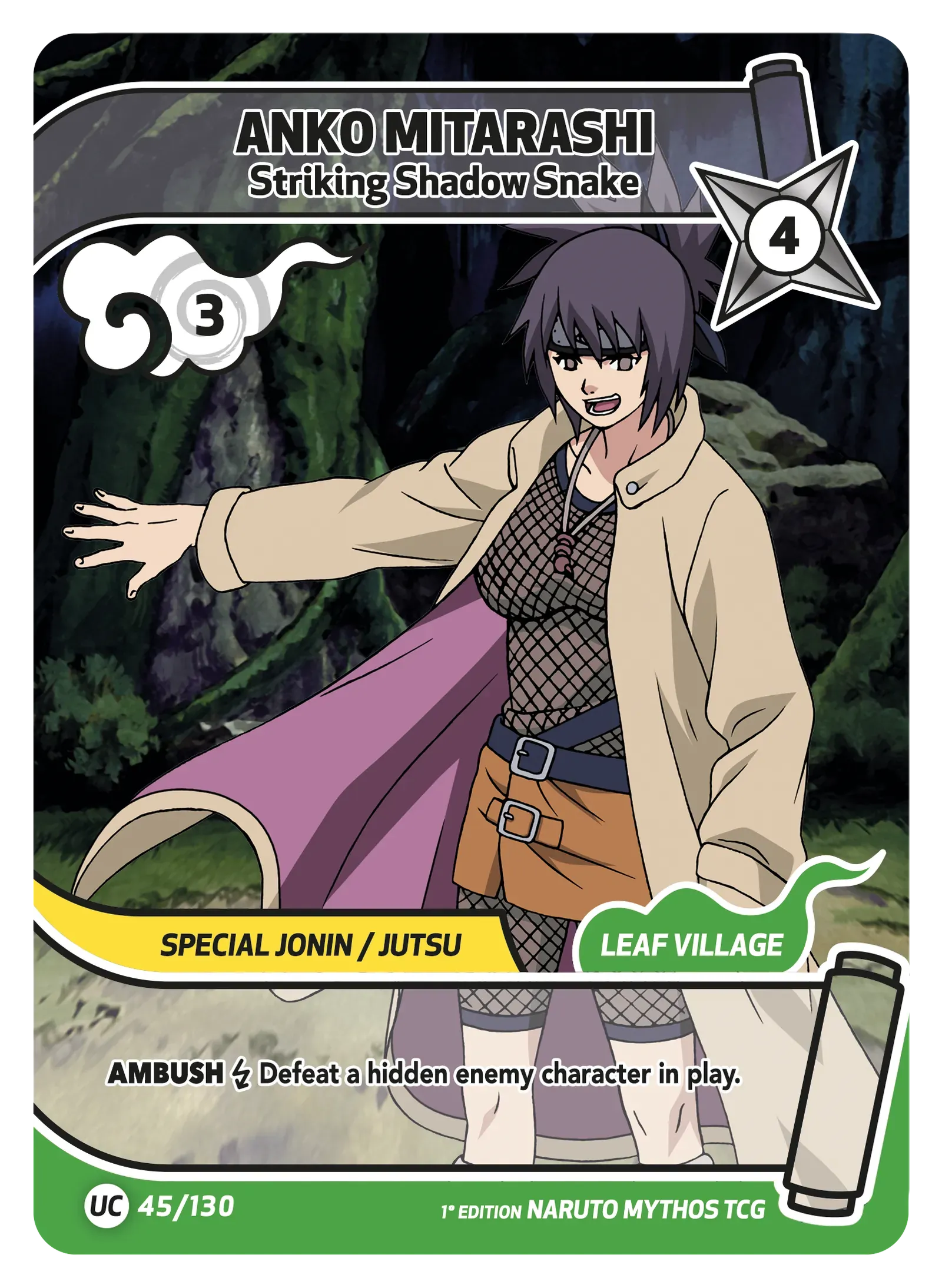 Anko Mitarashi — La Poigne du Serpent Spectral – KS-045 – Naruto Mythos TCG Konoha Shidō Chapitre 1 FR
