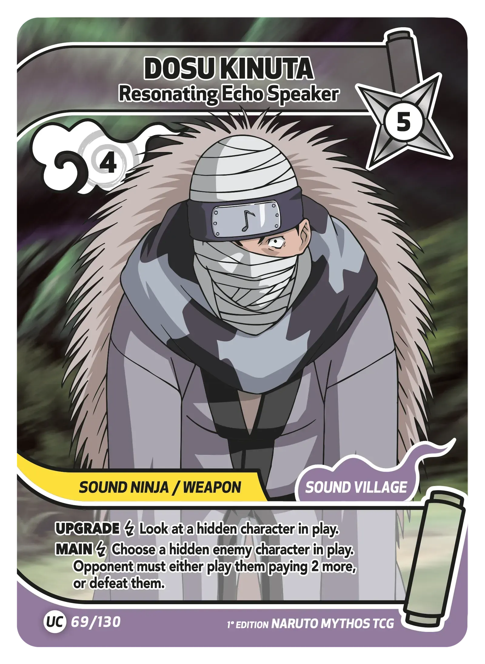 Dosu Kinuta — Haut-parleur à Écho Résonant – KS-069 – Naruto Mythos TCG Konoha Shidō Chapitre 1 FR