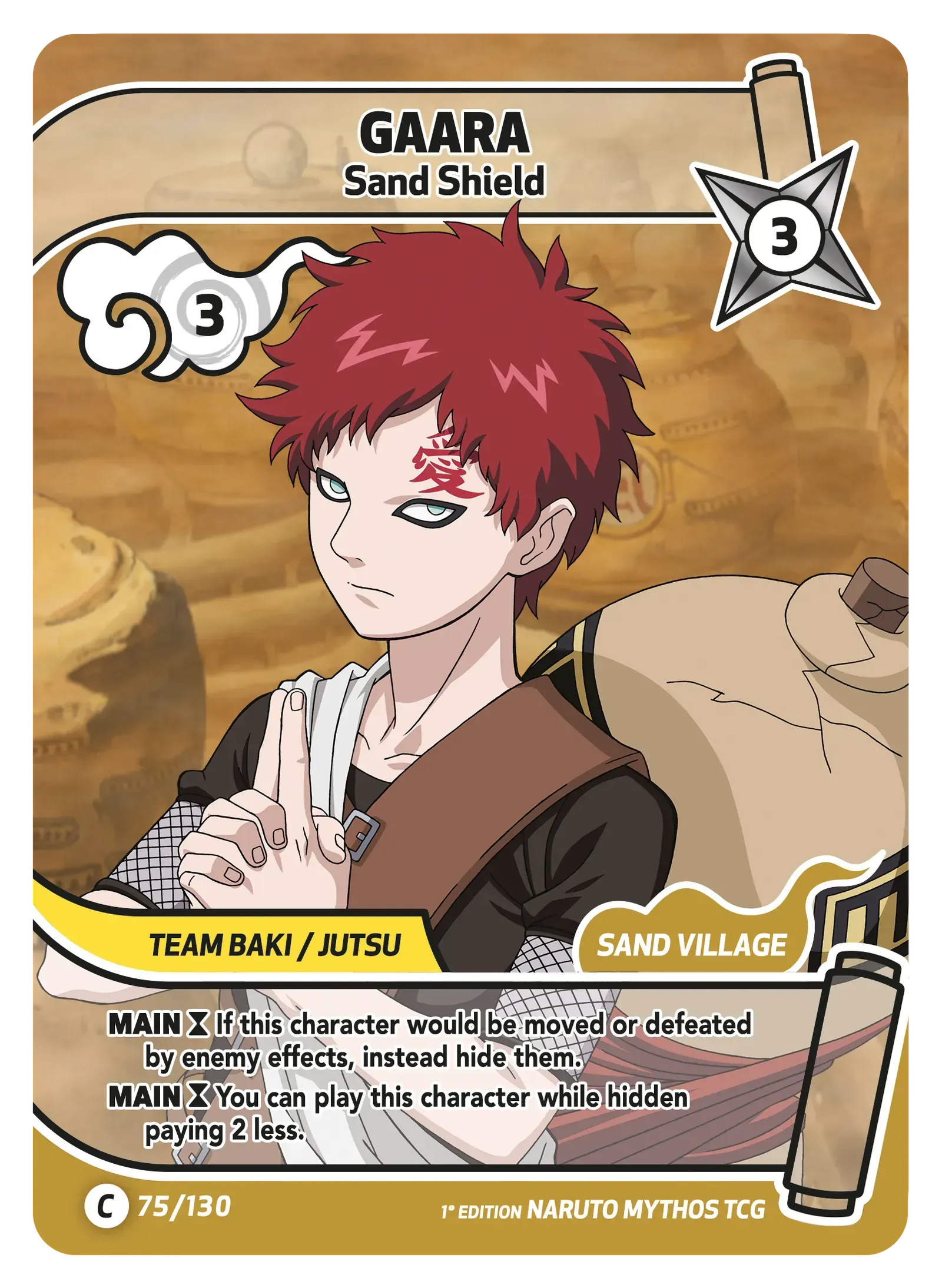 Gaara — Bouclier de Sable – KS-075 – Naruto Mythos TCG Konoha Shidō Chapitre 1 FR