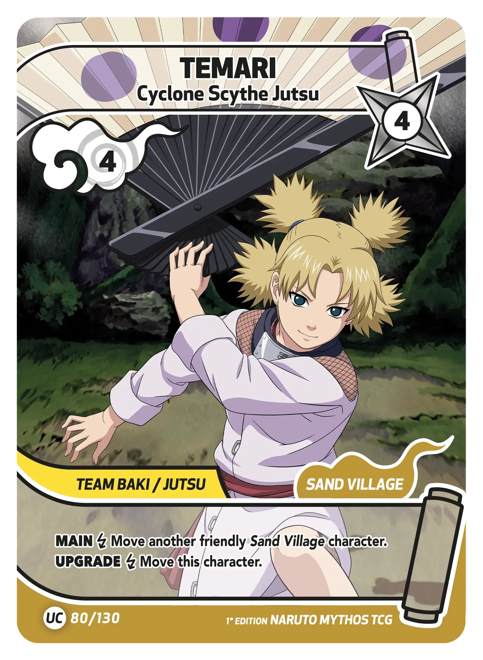Temari — La Grande Lame du Vent – KS-080 – Naruto Mythos TCG Konoha Shidō Chapitre 1 FR