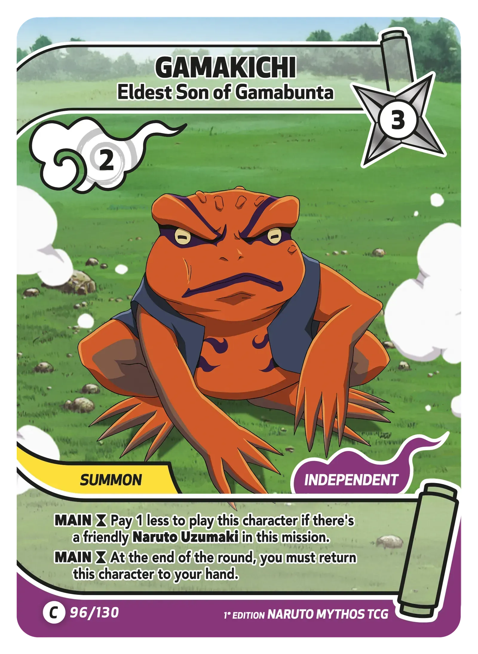 Naruto Mythos TCG – Gamakichi — Eldest Son of Gamabunta – KS-096 – Commune – Konoha Shidō Série 1