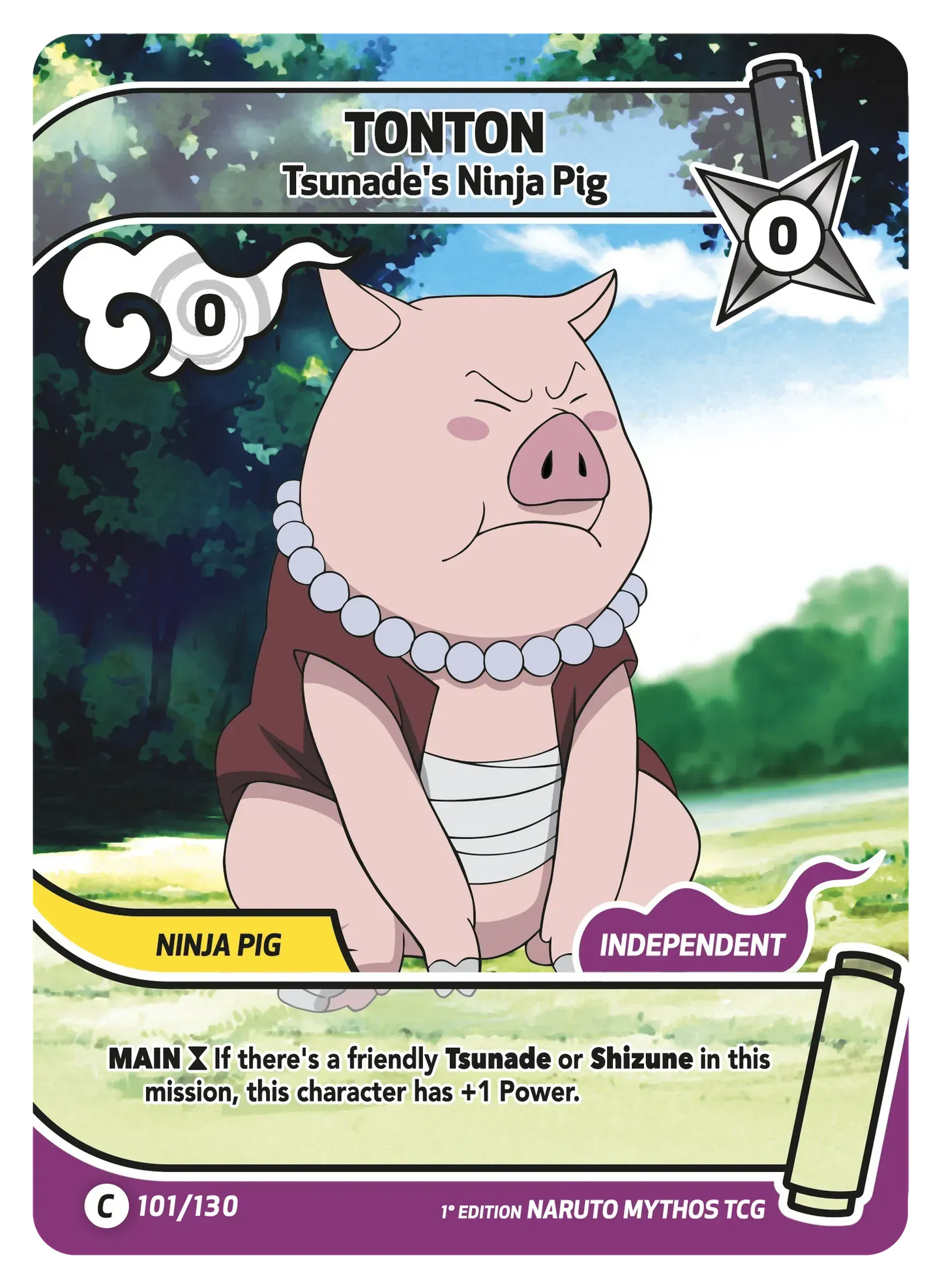 Naruto Mythos TCG – Tonton — Tsunade's Ninja Pig – KS-101 – Commune – Konoha Shidō Série 1