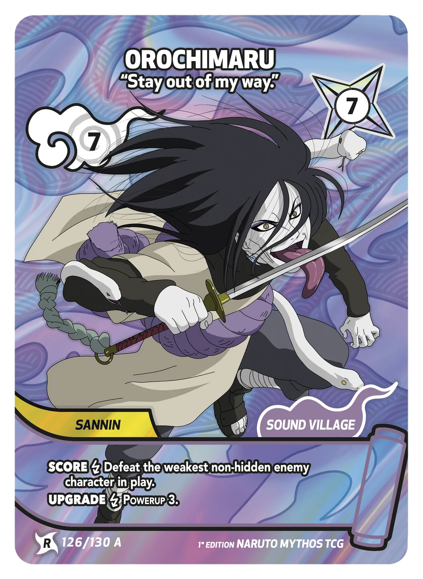 Naruto Mythos TCG – Orochimaru — "Stay out of my way." – KS-126 – Rare – Konoha Shidō Série 1