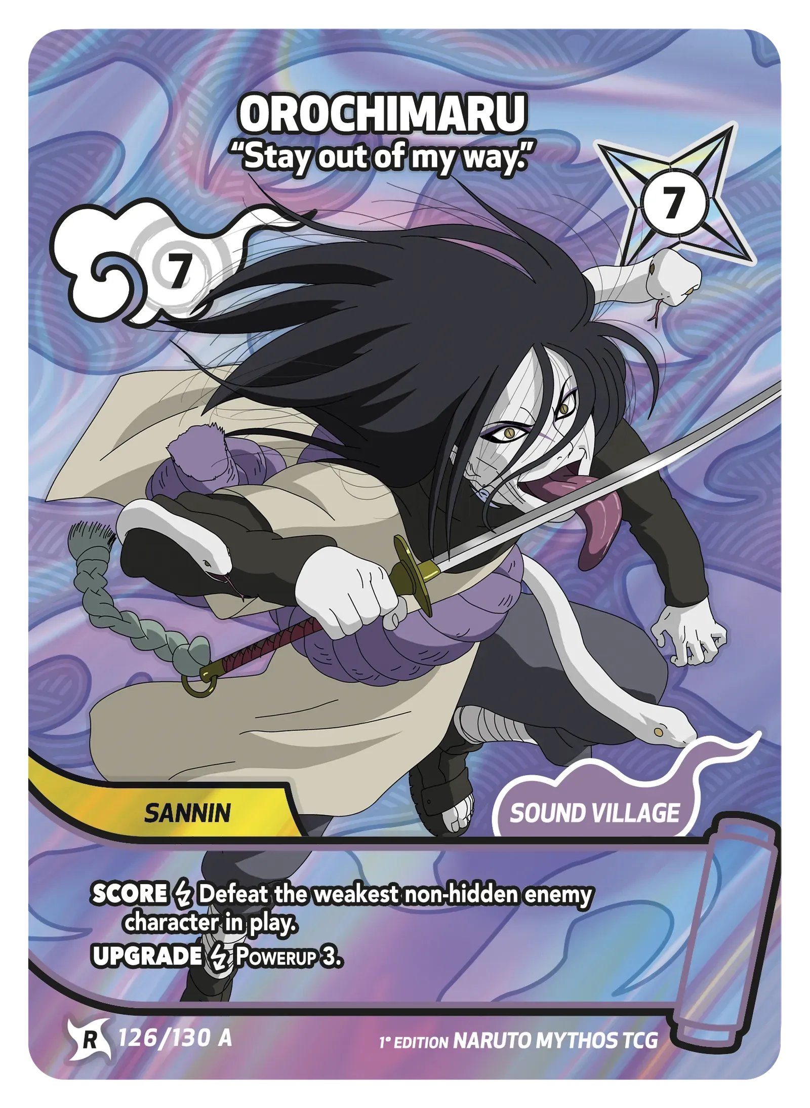 Naruto Mythos TCG – Orochimaru — "Stay out of my way." – KS-126 – Rare – Konoha Shidō Série 1