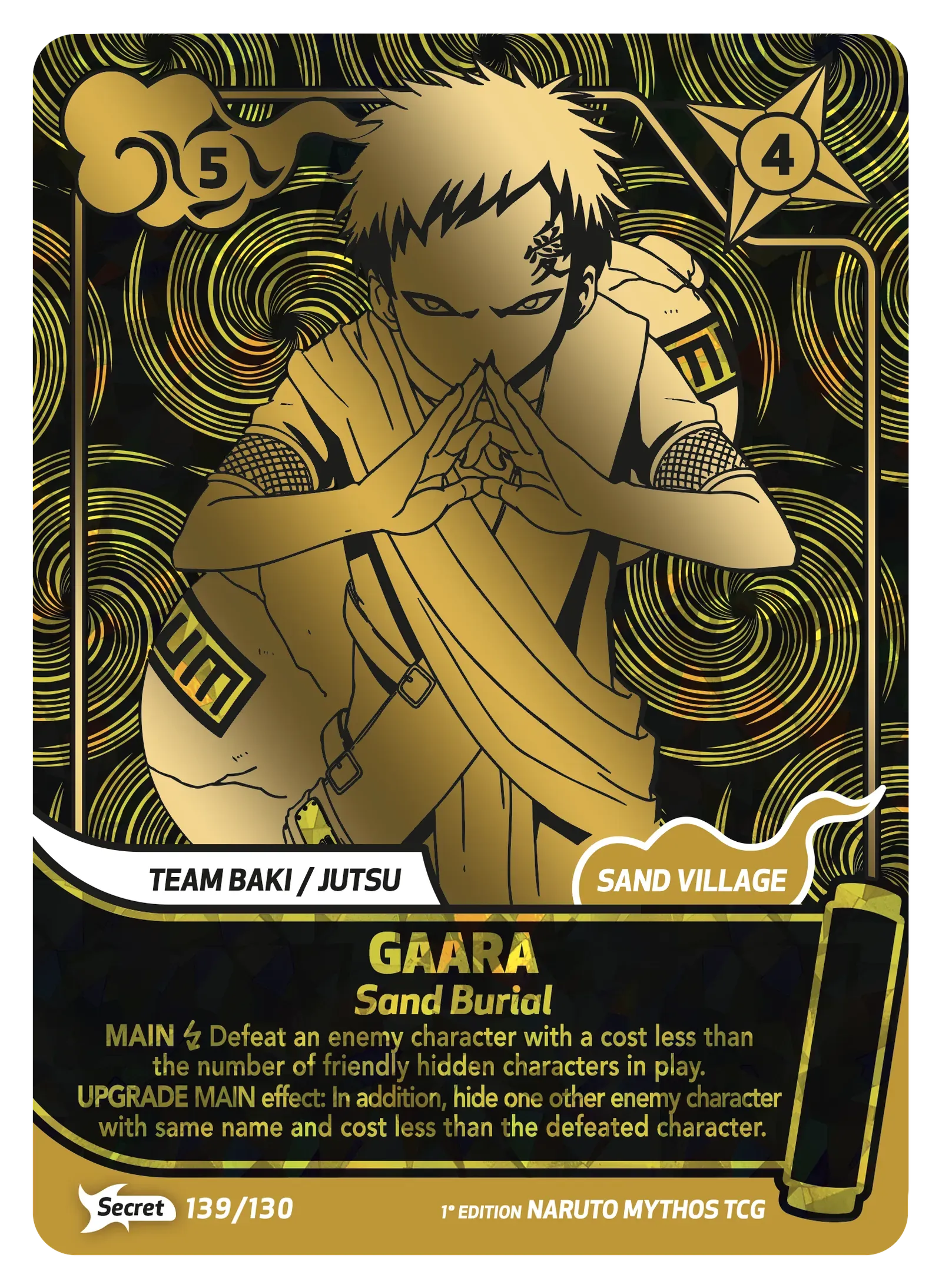 Naruto Mythos TCG – Gaara — Sand Burial – KS-139 – Secret – Konoha Shidō Série 1