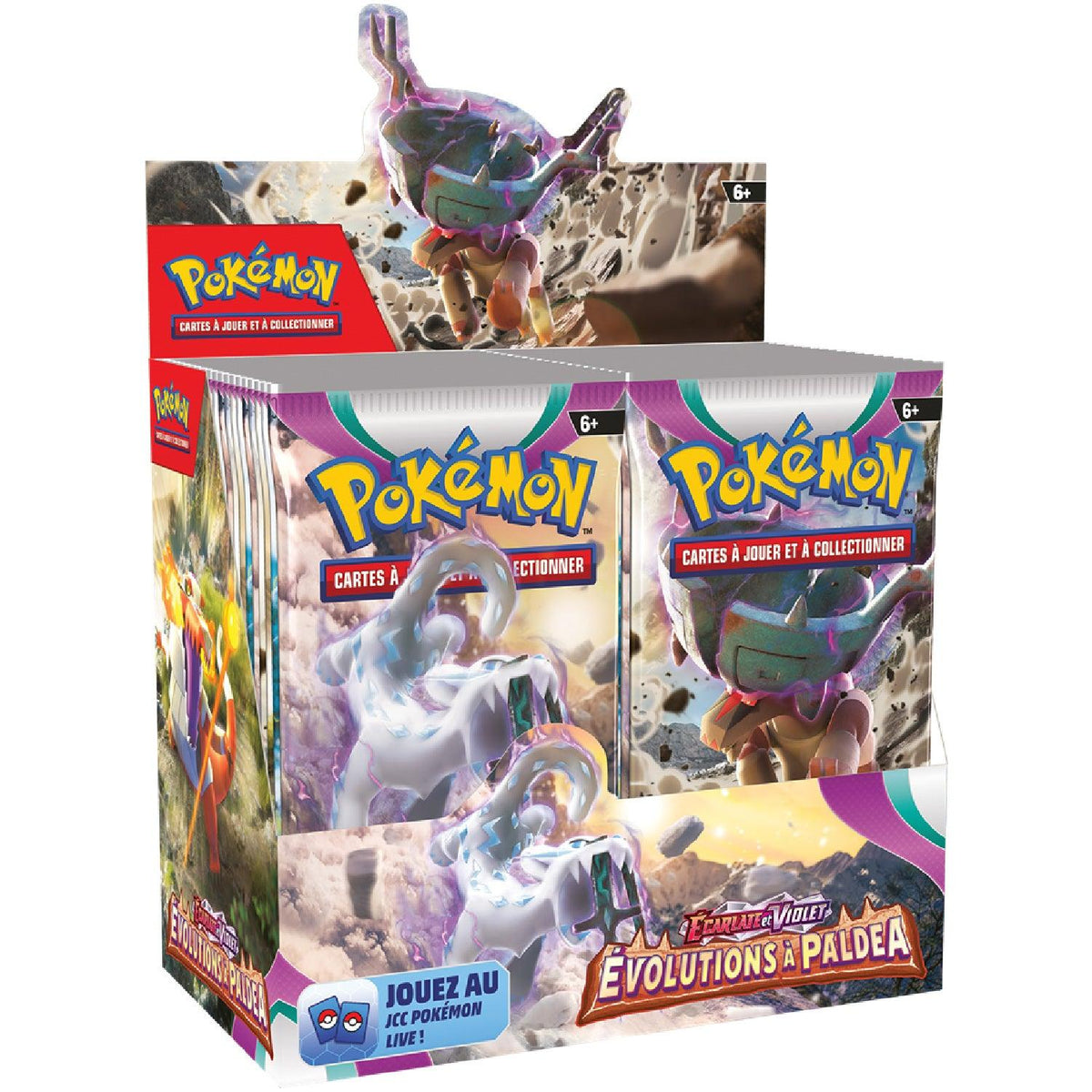 Display Pokémon EV02 Évolutions à Paldea FR, boîte scellée de 36 boosters, photographie du produit sans filigrane